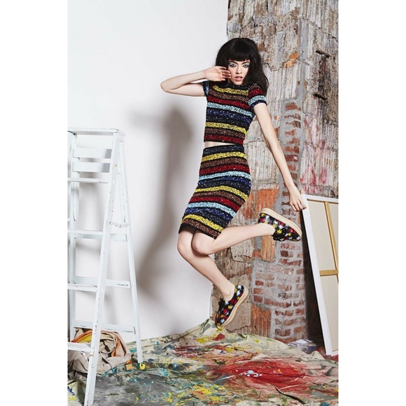 Alice + Olivia Tops - Alice + Olivia Rainbow Sequin Striped Kelli Top
